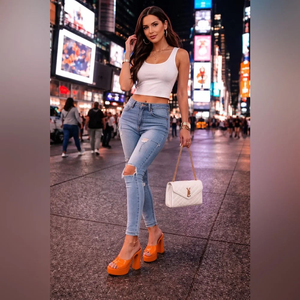 Chase + Chloe Orange Platform Mule Heels Size 5.5